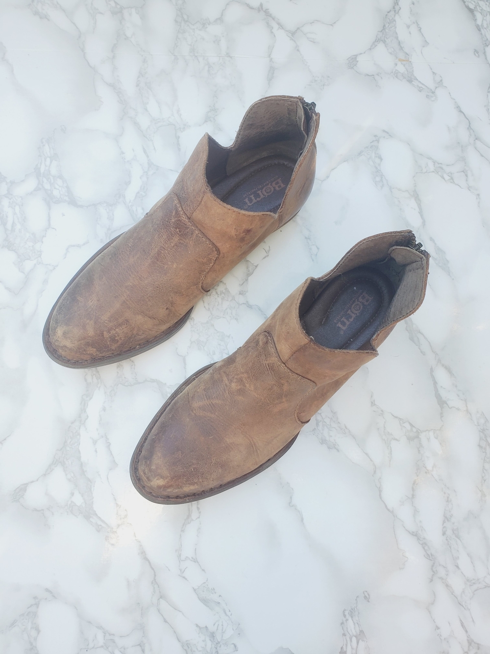 Born Kerri Leather Cutout Booties - Distressed Brown - Size 7
